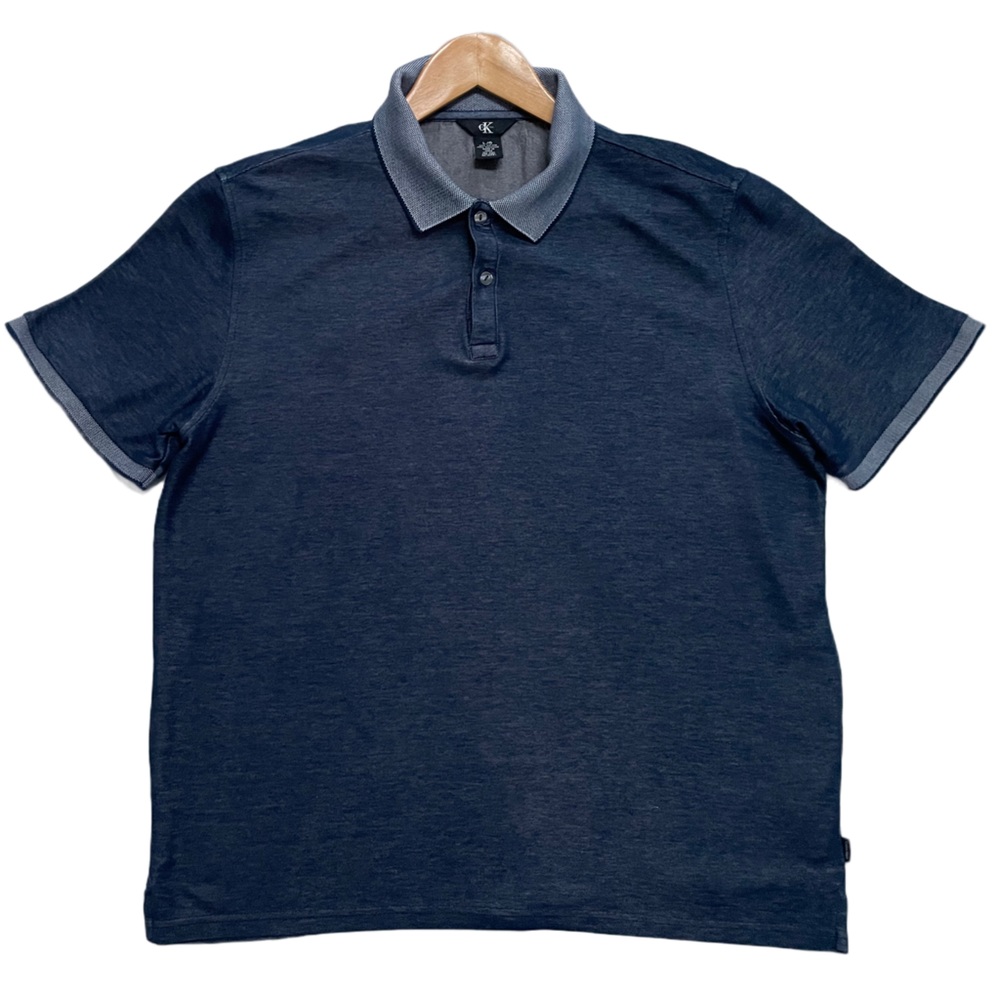 Calvin Klein Men's Navy Blue Polo with Gray Trim